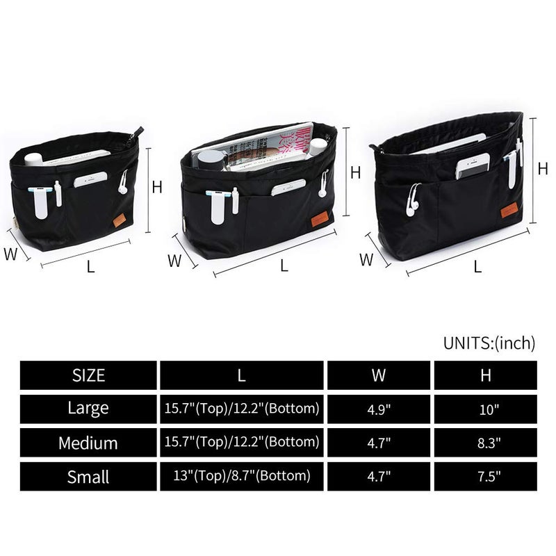 iN. Multi-Pocket Travel Handbag Organizer Insert Large for Tote Bag Purse Liner Insert Organizer with Handles (Large, Black) - Image 2